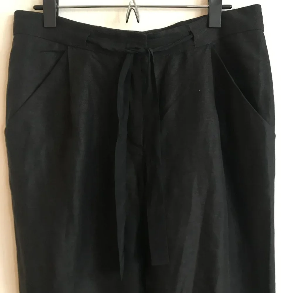Wilfred Black Linen Cropped Pants Drawstring Tie Waist Size 6